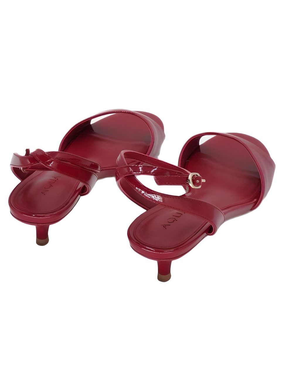 AQUA Livvy Red Patent Synthetic Ankle Strap 2.5" Heel Sandals Size 8M - Picture 4 of 6